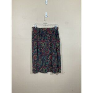 VTG Talbots Womens 100% Silk Paisley Midi Skirt Size 12 Retro Preppy Grannycore
